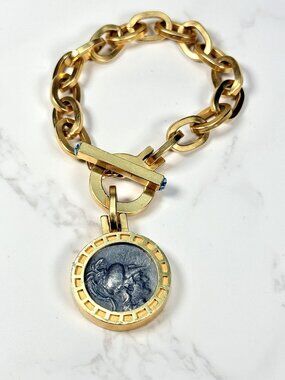 CORALEE Signed Vintage Gold Tone Chunky Coin Bracelet